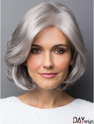 10 inch Short Natural Looking Gray Curly Bob Wavy Wigs