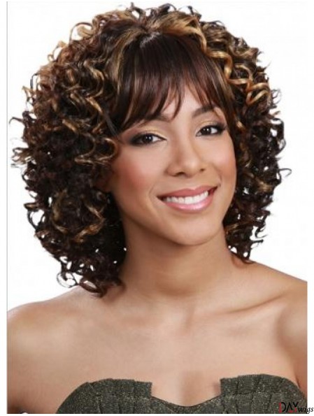 Shoulder Length Curly Brown High Quality Brazilian Remy Hair Half Wigs