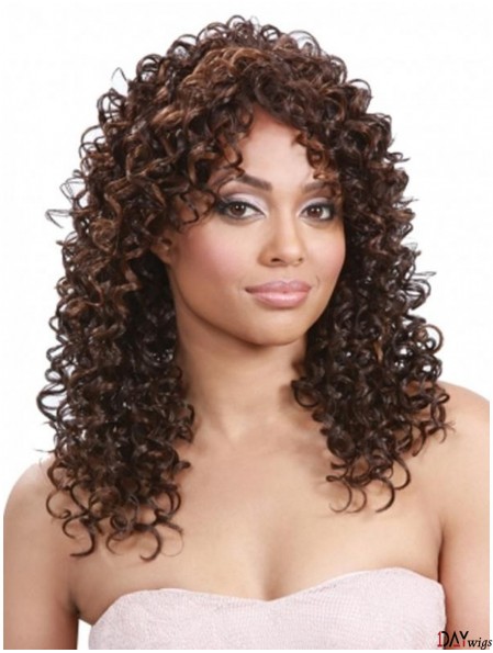 Curly Indian Remy Hair Brown Long Flexibility 3/4 Wigs