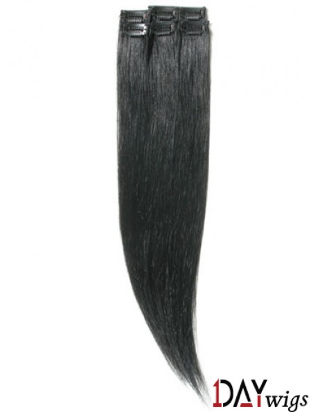 Amazing Black Straight Remy Real Hair Clip In Hair Extensions