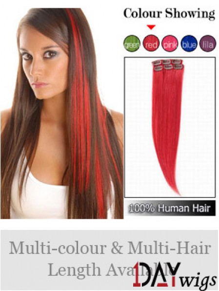 Fashionable Red Straight Remy Real Hair Clip In Hair Extensions