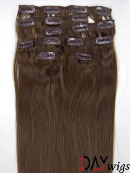 Perfect Brown Straight Remy Real Hair Clip In Hair Extensions