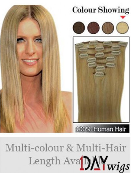 Stylish Blonde Straight Remy Real Hair Clip In Hair Extensions