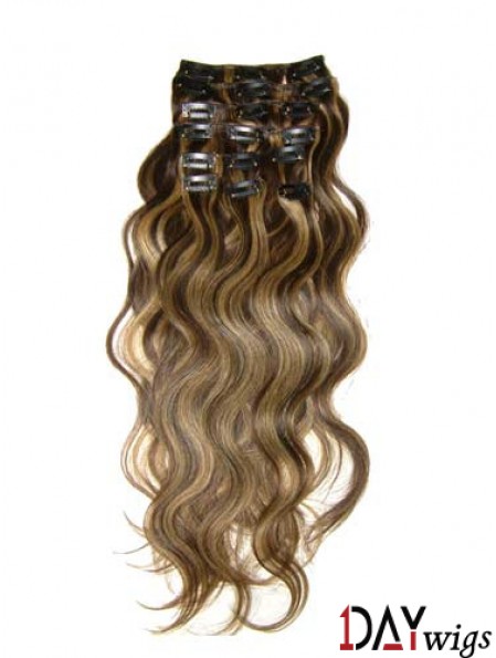 Clip In Hair Extensions With Remy Wavy Style Brown Color