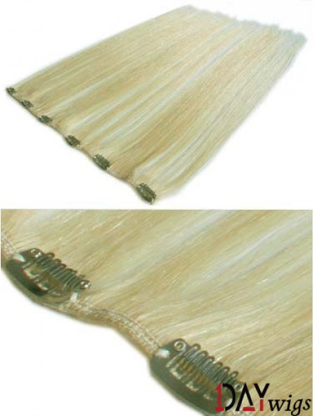 Designed Blonde Straight Remy Real Hair Clip In Hair Extensions