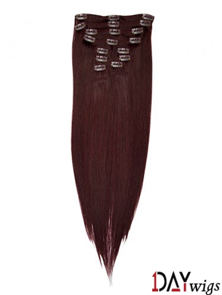 Fashionable Red Straight Remy Real Hair Clip In Hair Extensions