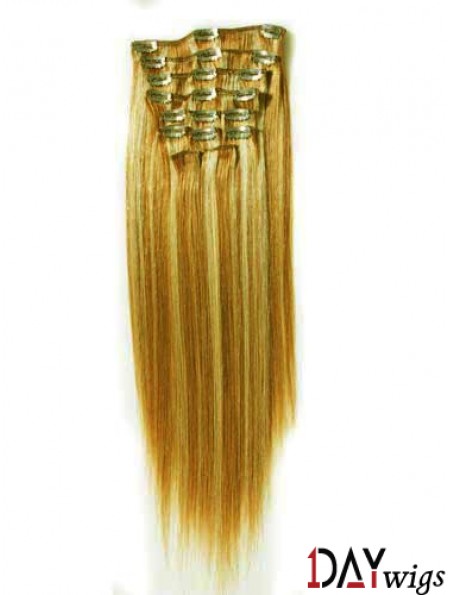 Durable Blonde Straight Remy Real Hair Clip In Hair Extensions