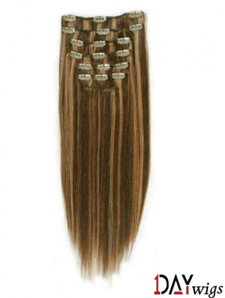 Fashion Brown Straight Remy Real Hair Clip In Hair Extensions
