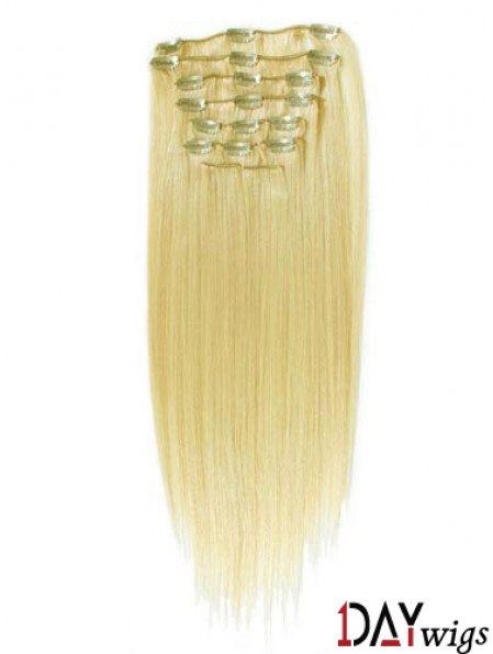 Style Blonde Straight Remy Real Hair Clip In Hair Extensions