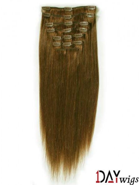 Ideal Brown Straight Remy Real Hair Clip In Hair Extensions