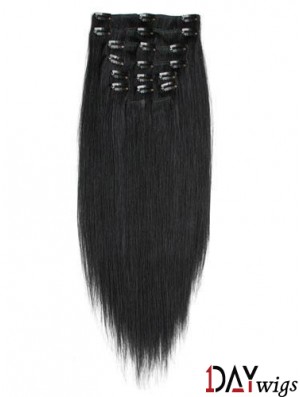 No-Fuss Black Straight Remy Real Hair Clip In Hair Extensions