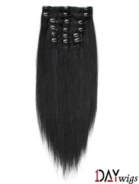 No-Fuss Black Straight Remy Real Hair Clip In Hair Extensions