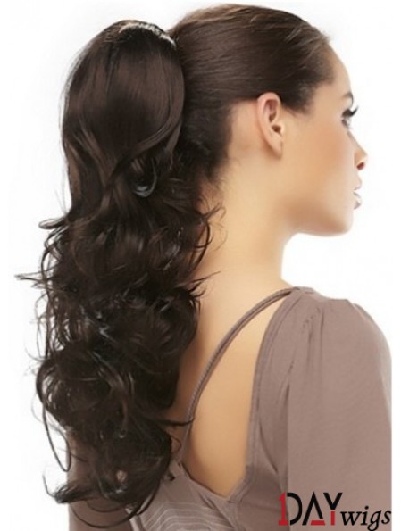 Clip On Ponytails Brown Color Long Length Wavy Style