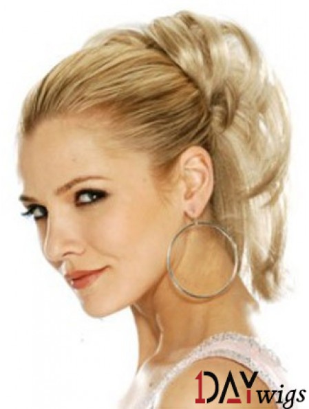 Hairpieces Clip In Blonde Color Straight Style With Synthetic