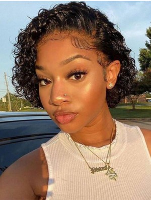 Real Hair Gluelless Pixie Cut Lace Front Wig Hair Wig