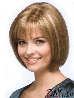Blonde Bob Wig Chin Length Synthetic Capless Straight Style Real hair wigs