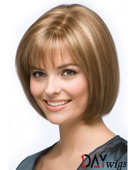 Blonde Bob Wig Chin Length Synthetic Capless Straight Style Real hair wigs