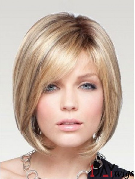 Bob Wigs Remy Real Chin Length Blonde Color Straight Style