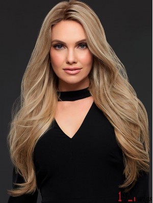 Sexy Good Blonde Long Wavy Without Bangs Real Hair Women Lace Front Wig 24 Inches