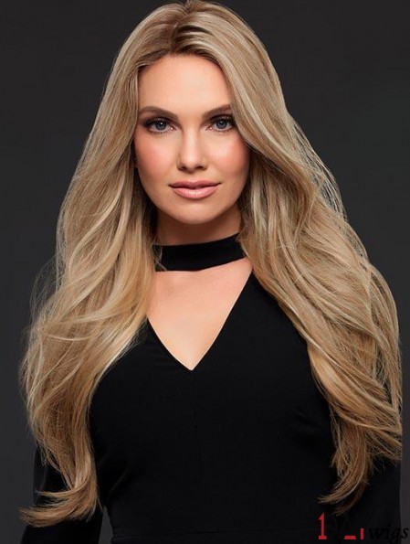 Sexy Good Blonde Long Wavy Without Bangs Real Hair Women Lace Front Wig 24 Inches