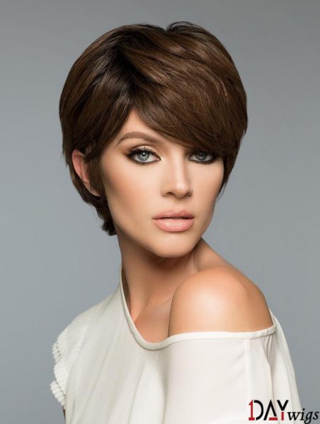 Fashion Brown Cropped Straight Boycuts Real Hair Wigs