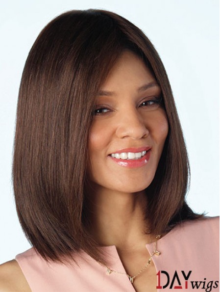 Brown Shoulder Length 14 inch Without Bangs Cheap Real Hair Wigs