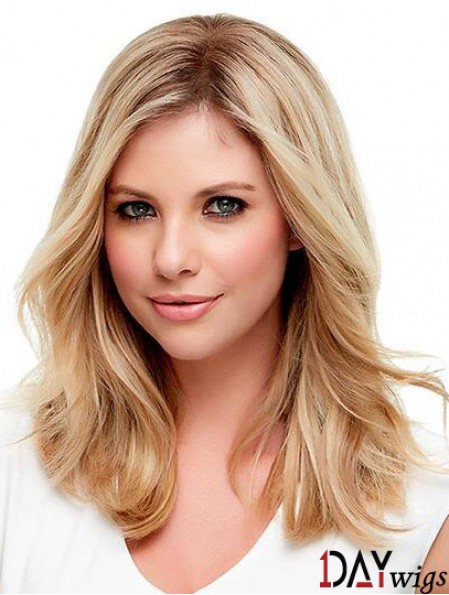 Real Hair Wavy Blonde With Monofilament Blonde Color Shoulder Length