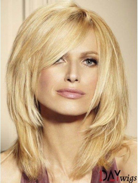 100% Real Hair Wigs Blonde Color Shoulder Length Layered Cut
