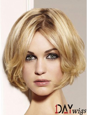 Blonde Bob Wig Remy Real Chin Length Lace Front Wavy Style