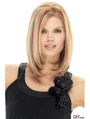 Real Straight Wigs For Cheap With Lace Front Blonde Color Shoulder Length