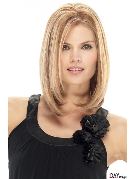 Real Straight Wigs For Cheap With Lace Front Blonde Color Shoulder Length