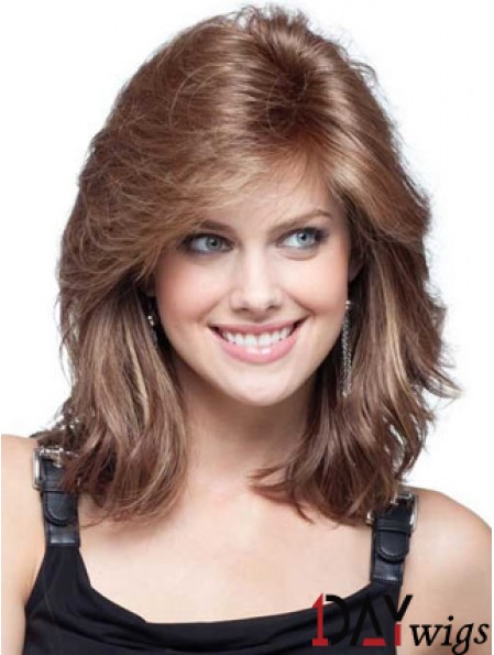 Flexibility Auburn Wavy Shoulder Length Remy Real Lace Front Mono Wigs