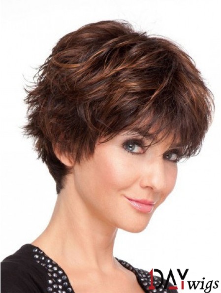 Remy Real Layered Short Wavy Monofilament Real Hair Wigs UK