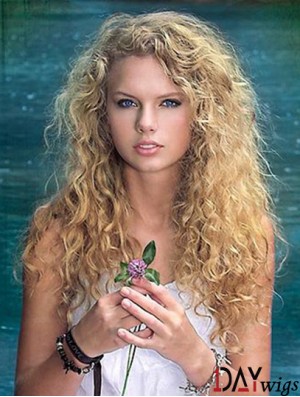 Fabulous Blonde Curly Long Taylor Swift Human Hair Wigs With Monofilament Top Lace Front 