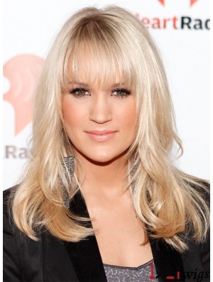 Carrie Underwood Wigs With Bangs Lace Front Shoulder Length Blonde Color
