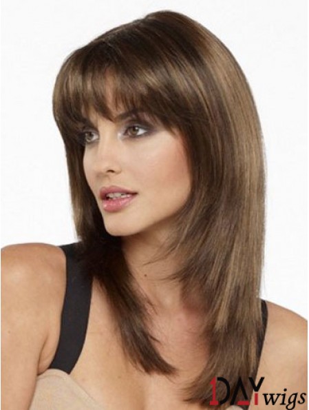 Best Real Silky Straight Real Hair With Bangs Capless Shoulder Length