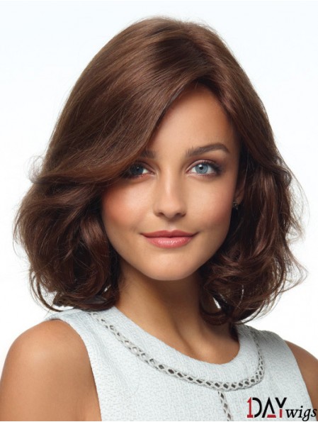 Curly Real Hair Wigs With Monofilament Layered Cut Brown Color