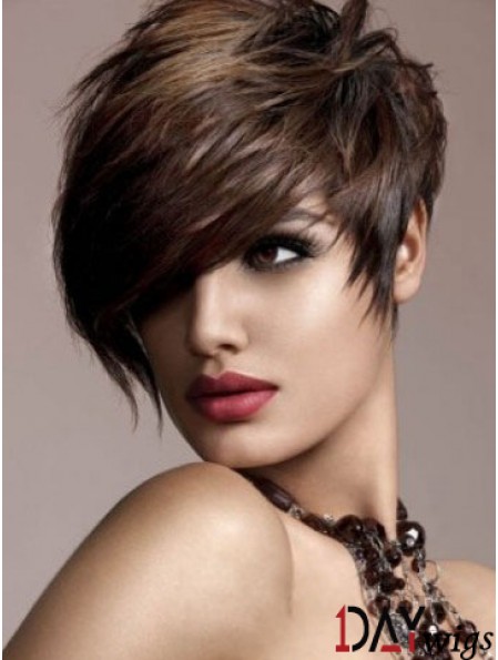 Real Hair Brown Wig Straight Style Short Length Boycuts