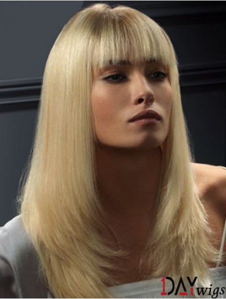 Lace Front Wigs Real Hair Straight Style Blonde Color With Bangs