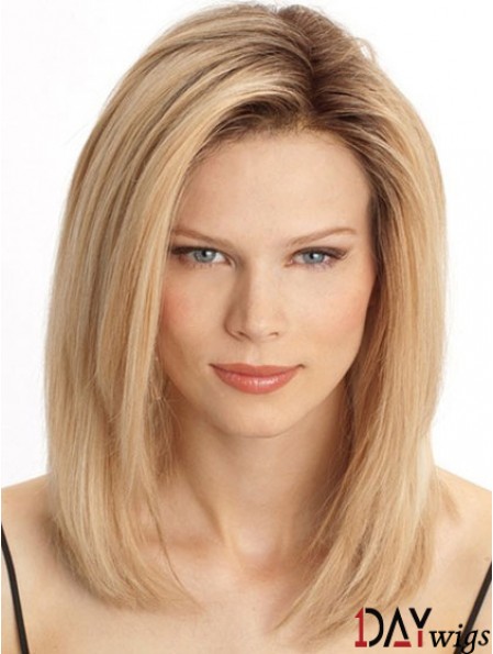 Cheap Monofilament Real Hair Wigs Sale Blonde Color Shoulder Length