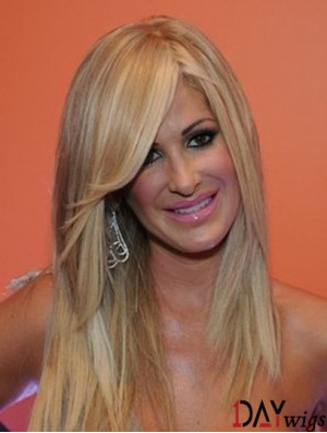 Kim Zolciak Wigs With Bangs Lace Front Long Length Blonde Color Human Hair Wigs