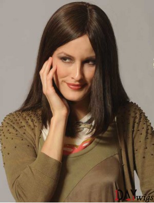 Straight Hair Real Wigs Long Length Straight Style Brown Color