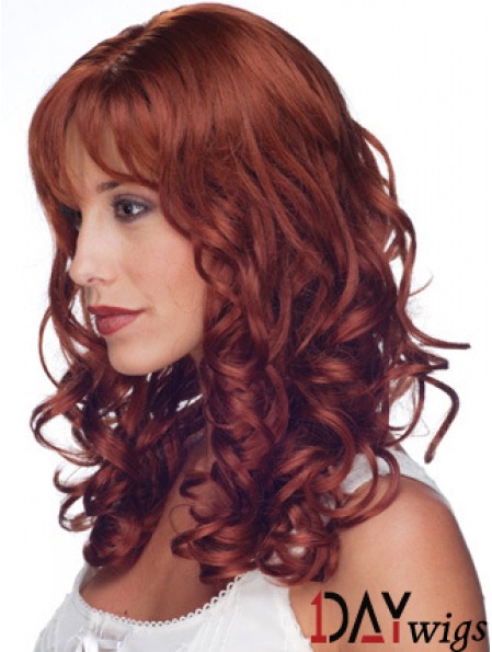 16 inch Red Remy Real Curly Long With Bangs Monofilament Wig Sale UK