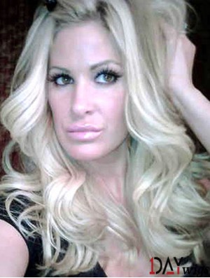 Kim Zolciak Without  Bangs With Remy Human Lace Front Wavy Style