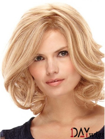 Blonde Shoulder Length High Quality Curly Layered Lace Wigs