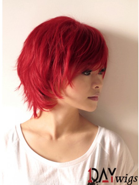 Wavy Wigs In Real Hair Wavy Style Short Length Red Color