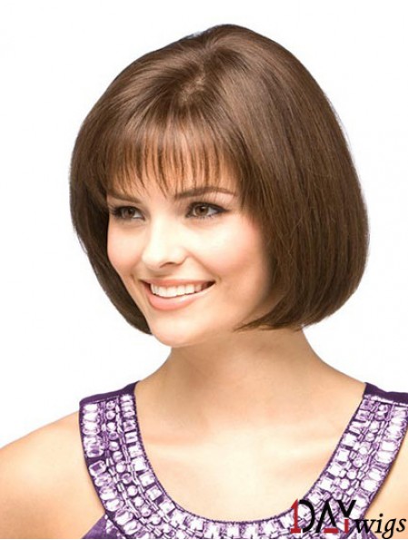 Cheap Real Bob Wigs With Monofilament Chin Length Auburn Color