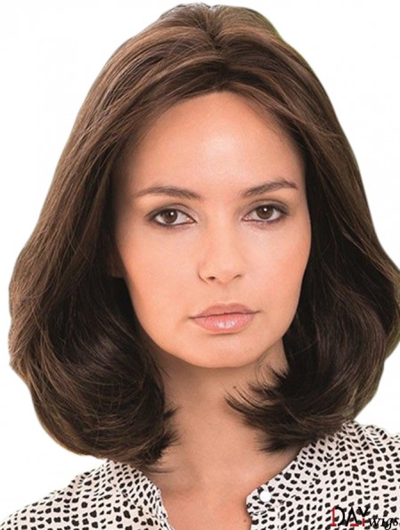 Real Hair Wig Brown With Lace Front Shoulder Length Brown Color