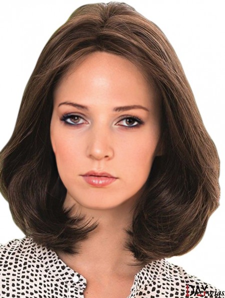 Real Hair Wig Brown With Lace Front Shoulder Length Brown Color