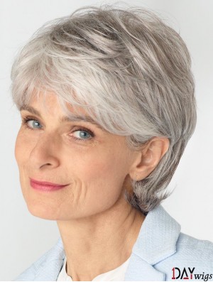 Ladies Grey Wigs With Lace Front Remy Real Straight Style